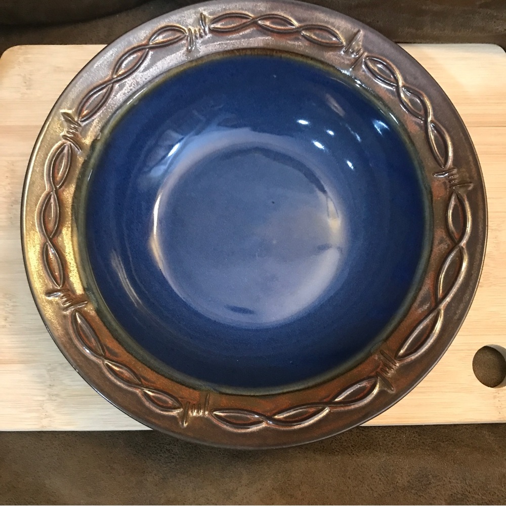 Montana Lifestyles Iron Star Bowl blue barbed wire large soup embossed western